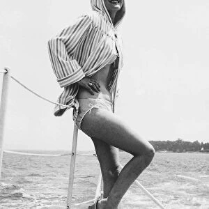 Sylvia Syms Actress on a boat at sea May 1959