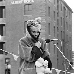 Television presenter Paula Yates at Albert Dock, Liverpool. 8th February 1986