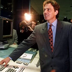 Tony Blair at Daily Record Cardonald plant pressing button. 1990s