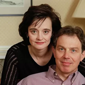 Tony Blair and wife Cherie Blair at home before the start of the March 1997 election