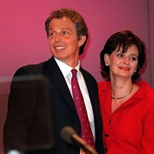 Tony and Cherie Blair at Blackpool September 1998 Tony Blair on the platform with