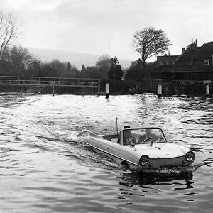 The Triumph Herald based Amphicar on test on a Thames slipway at Marlow, Buckinghamshire