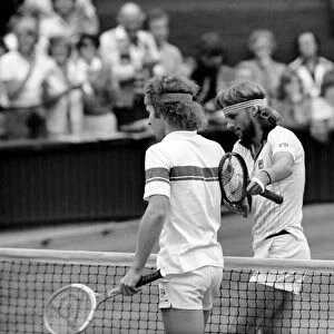 Wimbledon Tennis: Mens Finals 1981: Bjorn Borg congratulates John McEnroe after
