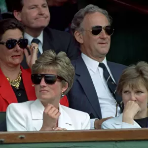 Wimbledon Tennis. Princess Diana Watching Andre Agassi In action. 4th July 1991