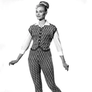 Woman wearing matching trousers and top. February 1961 P008760