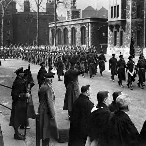 World War Two: The king presents new colours to the Welsh Guards at Tower of London