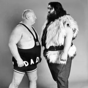 Wrestler Shirley Crabtree alias Big Daddy faces up to fellow British wrestler Martin