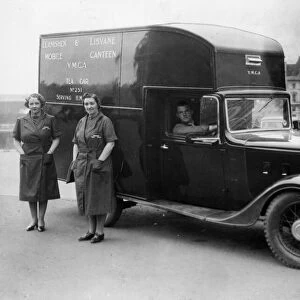 A YMCA mobile canteen in operation in Cardiff City centre during the Second World War