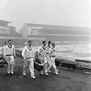 Yorkshire County Cricket Club, players head to the practice shed with snow still