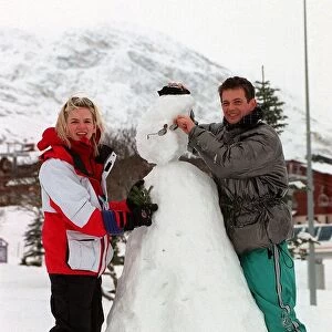 Zoe Ball Radio / TV Presenter December 1997. On ski resort with mirror man Matthew