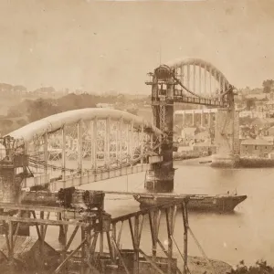 Print of the Royal Albert Bridge under construction, 1858 Print of the Royal Albert Bridge under construction, 1858