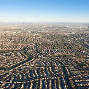 An aerial view shows dense housing developments in Summerlin, just outside the city of Las Vegas, Nevada. This area is quickly being developed
