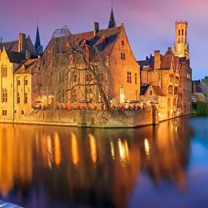 Bruges, Belgium night scene on the Rozenhoedkaai River