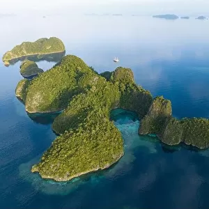 Coral reefs surround the dramatic limestone islands that have been uplifted from Raja Ampat's beautiful and biodiverse seascape