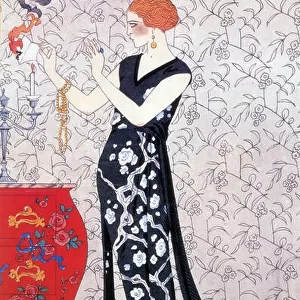 Entitled: "Fumme (Ablaze) fashion plate by Barbier, 1920. George Barbier (October 10, 1882 - March 16)