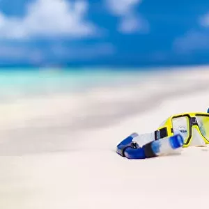 Equipment for snorkeling, beach background concept