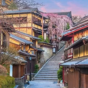 Kyoto, Japan springtime in the historic Higashiyama district art dawn