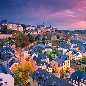 Luxembourg City, Luxembourg. Aerial cityscape image of old town Luxembourg City skyline during beautiful sunrise