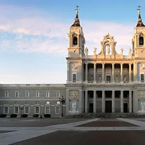 Madrid. Image of Madrid skyline with Santa Maria la Real de La Almudena Cathedral and the Royal Palace during sunrise