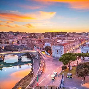 Rome, Vatican City. Aerial cityscape image of Vatican City with the Saint Peter Basilica, Rome, Italy during beautiful sunset