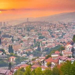 Sunset over Sarajevo, the capital city of Bosnia and Herzegovina