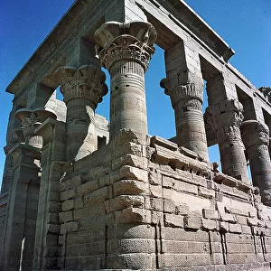 Aswan Temple Files various views, columns and capitals detatgli depicted the goddess Hathor (cow goddess)