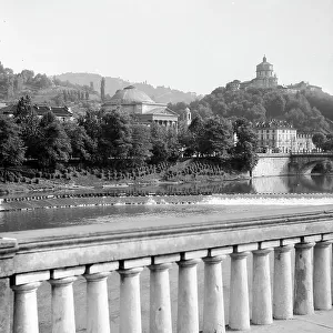 Balustrade on the river Po with the church of the Holy Mother and the Monte dei Cappuccini, Torino