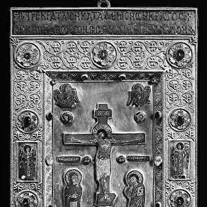 Cover of Evangeliary with enameled depiction of the Crucifixion, in the Treasury of St. Mark's Basilica in Venice