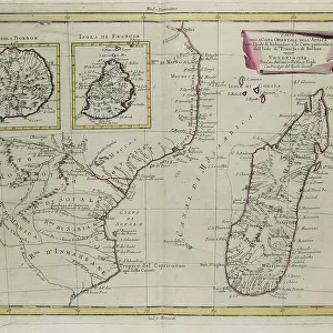 Part of the eastern coast of Africa with the Island of Madagascar and the detailed maps of the islands belonging to France and Bourbon, engraving by G. Zuliani taken from Tome IV of the "Newest Atlas" published in Venice in 1784 by Antonio Zatta, Private Collection