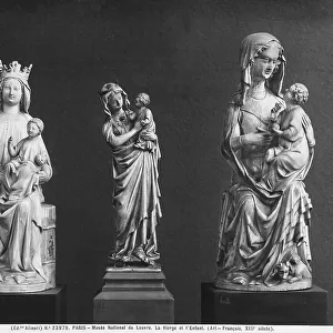 Three French ivory statuettes depicting the Virgin with Child; the works are preserved in the Louvre Museum, Paris