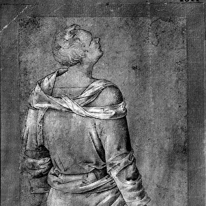 Male figure seen from behind. Drawing by Perugino, in the Gabinetto dei Disegni e delle Stampe, at the Uffizi Gallery in Florence