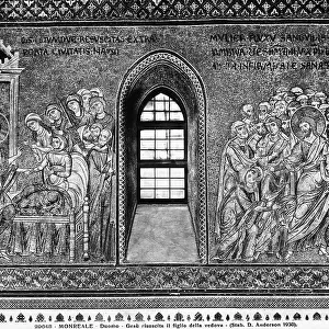 Detail of the mosaics of the Cathedral of Monreale: left of the window, the episode of Christ reviving the son of a widow