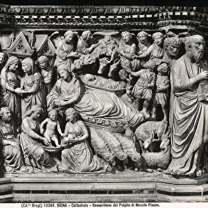The Nativity. High relief of the pulpit by Nicola Pisano in the Cathedral of Siena