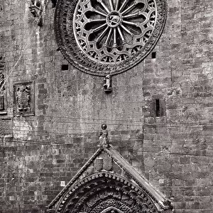 The rose window and the portal tympanum, on the faade of the Cathedral of Altamura, in Apulia