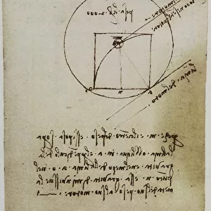 Studies on physics and some examples, writings from the Codex Forster II, c.108r, by Leonardo da Vinci, housed in the Victoria and Albert Museum, London