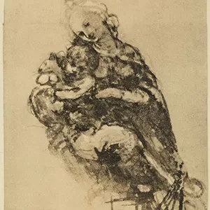 Study for the Madonna of the Cat; pen and ink and watercolor on white paper by Leonardo da Vinci. A. H. Pollen Collection, London