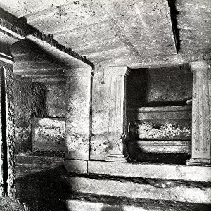 View of the alcove in the tomb of the same name in Cervetari's Etruscan necropolis