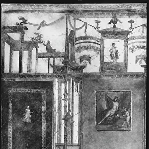 Wall decorated with frescoes from Pompeii preserved in the National Archaeological Museum of Naples