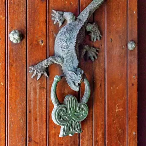 Colombia, Cartagena, door knocker in the shape of a lizard