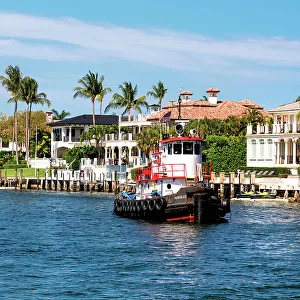 Florida, Boca Raton, tugboat cruising on the Intracoastal Waterway