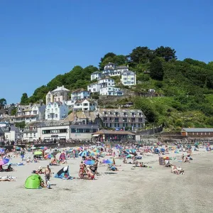 Looe Beach Print: Tourists on the Cornish Coast Looe Beach Print: Tourists on the Cornish Coast