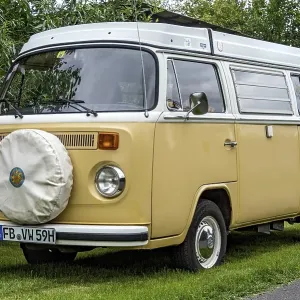 Oldtimer Volkswagen type 2 as camping bus Oldtimer Volkswagen type 2 as camping bus