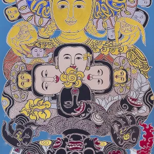 Golden Faces, Fiery Masks Print: Spiritual Powers in Balance Golden Faces, Fiery Masks Print: Spiritual Powers in Balance