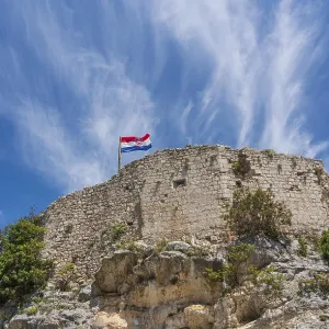 Croatian Flag Print above Novigrad Ruins