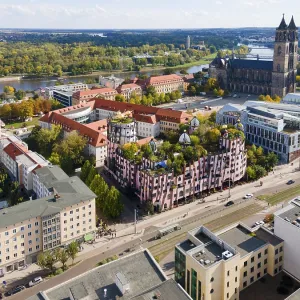 Drone shot, Green Citadel, Hundertwasser House