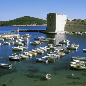 Dubrovnik South Dalmatia Croatia Harbor Print with St Ivan Fortress