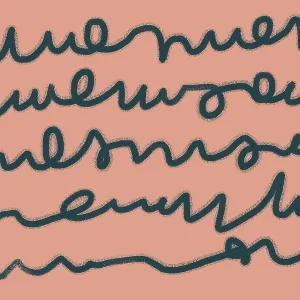 Salmon Pink Abstract Print with Dark Scribbles Salmon Pink Abstract Print with Dark Scribbles