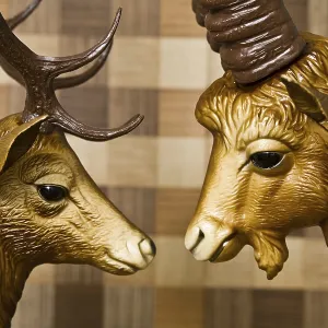 Head of a Deer and Ibex Print, Intimate Animal Encounter