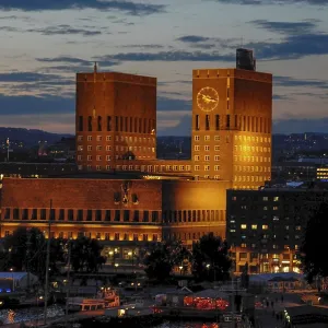 Oslo City Hall Print at Dusk, Norway Oslo City Hall Print at Dusk, Norway