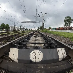 Railway Line Print with Fisheye Effect, Ukraine Railway Line Print with Fisheye Effect, Ukraine
